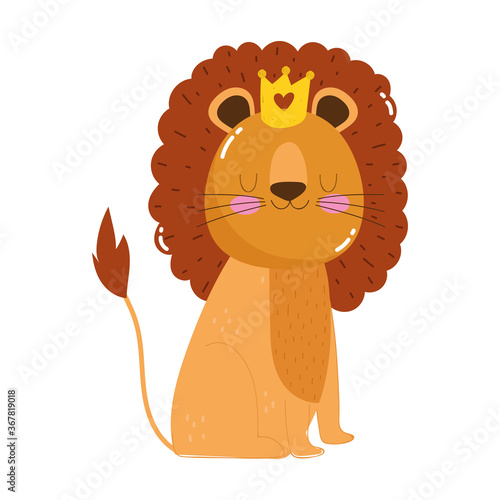cute animals lion with crown cartoon isolated icon design white background