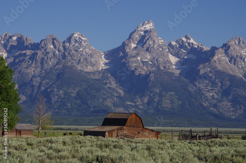 Mormon barn in front of the Grand Tetons, Mt. Moran