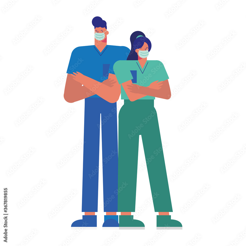 professional doctors couple wearing medical masks professional doctors couple wearing medical masks