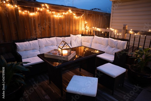 Obraz na plátně Beautiful design of terrace lounge decorated with lights