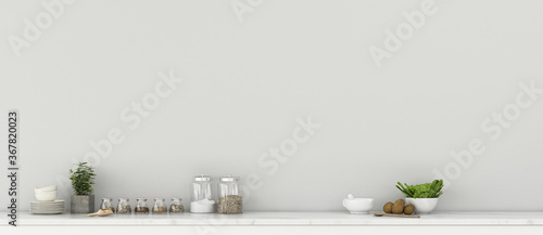Living space in house. empty room with counter kitchen. classic interior design. -3d rendering