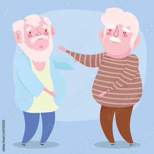 happy grandparents day, two old men grandfathers cartoon character