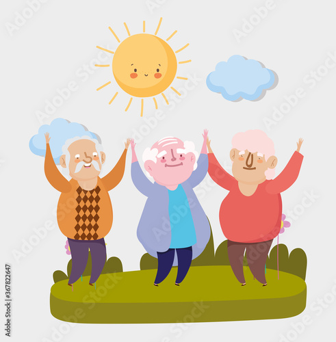 happy grandparents day, celebrating grandfathers in the park cartoon