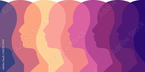 Man avatar profile view. Male face silhouettes row