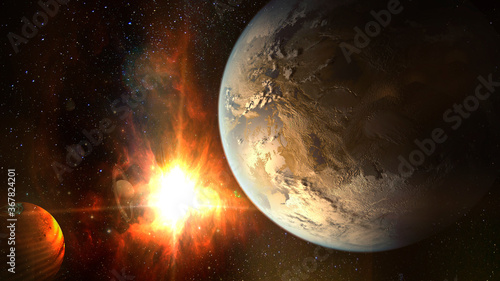 Fototapeta Naklejka Na Ścianę i Meble -  Exoplanet exploration, fantasy and surreal landscape. Elements of this image furnished by NASA.