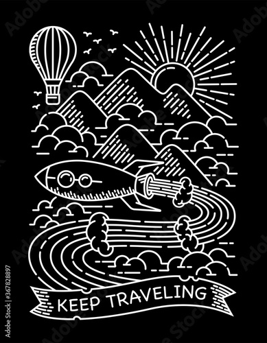 Rocket travel line illustration vector illustration