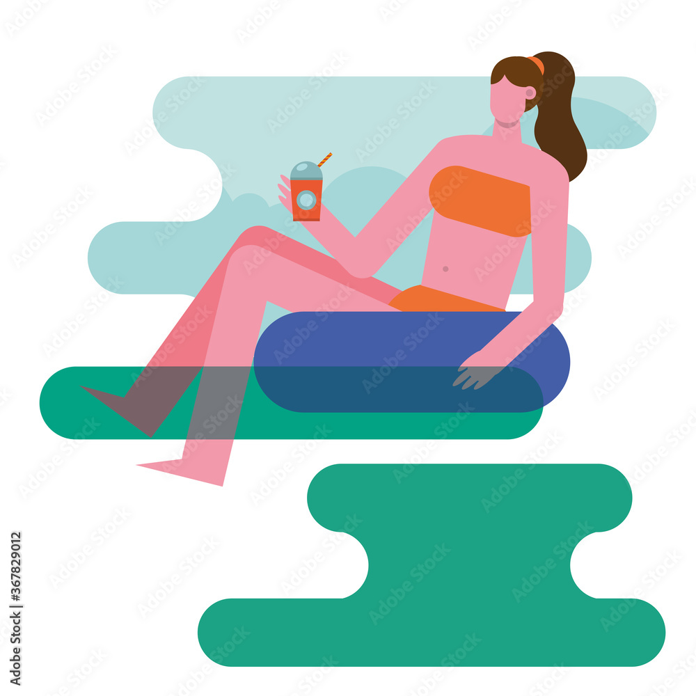 Fototapeta premium young woman wearing swimsuit relaxing in float character