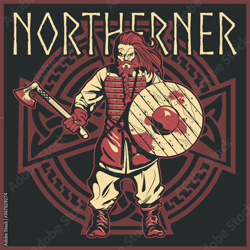 Ancient Viking Warrior, Northerner with Ax and Shield