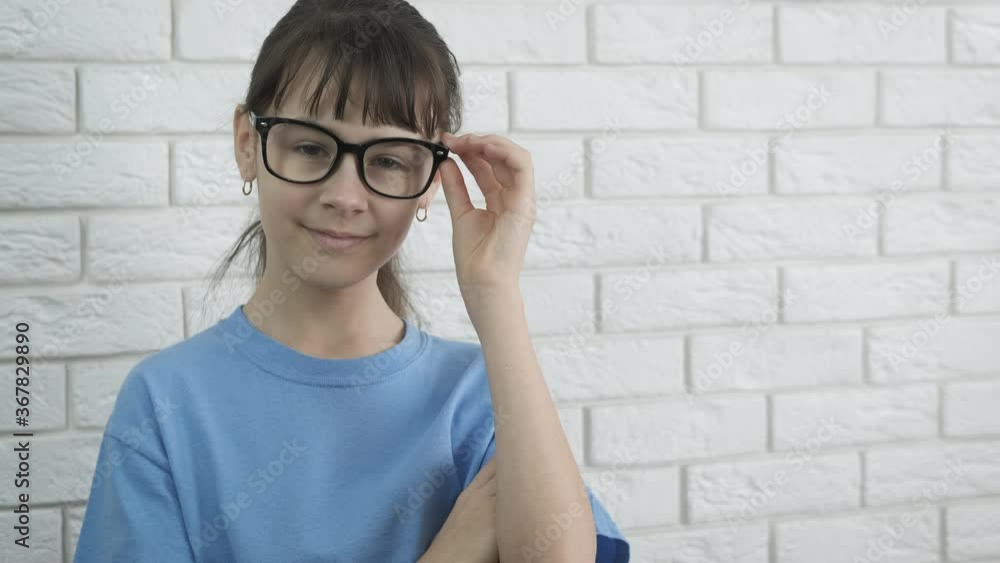 Girl in medical glasses.