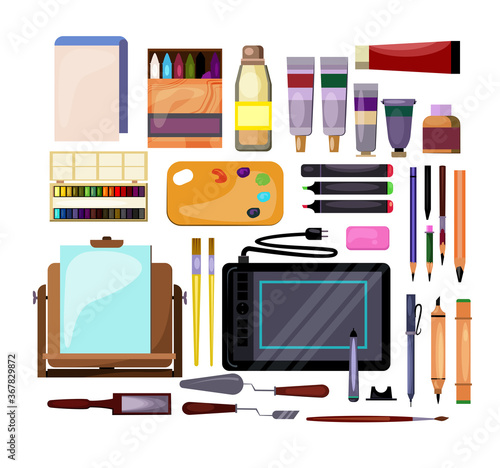 Art and craft tools set. Collection for painting. Can be used for topics like creativity, workshop, designer photo