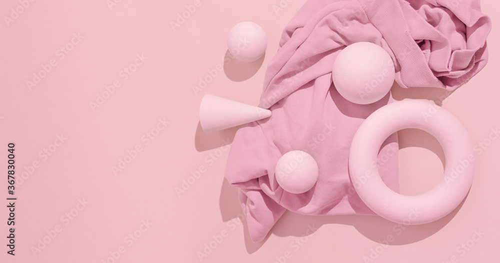 Abstract geometry and textile minimal background. Pastel pink trendy colours. Still life concept design