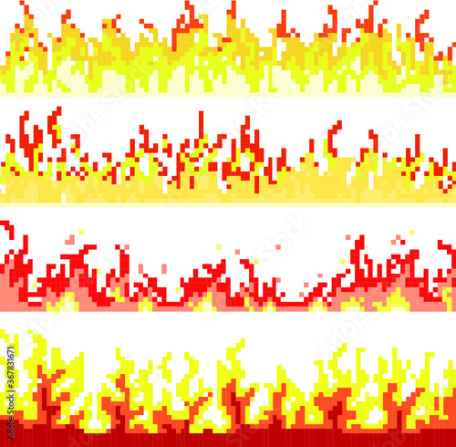 Fire set vector illustration in pixel art