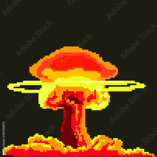 A nuclear explosion in pixels on a black background