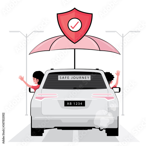 Car insurance business feature man and woman sitting in the car