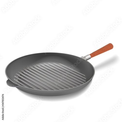 Vector realistic iron grill frying pan