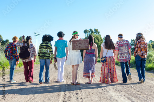 Young people walking on the road