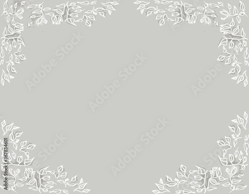 Iluustration gray frame for invition or annoucement with leaves design