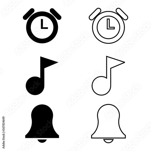 vector clock icon, alarm icon,  volume control icon