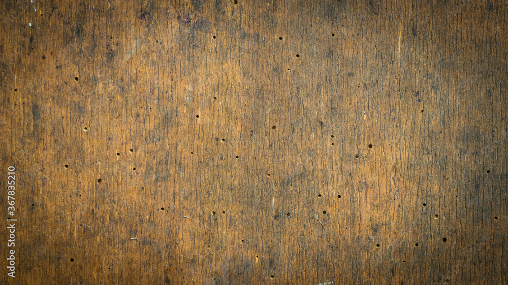 old brown board with traces of bark beetles