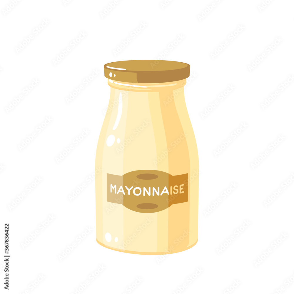 Mayonnaise sauce jar with lid, traditional japanese condiment, vector illustration cartoon icon isolated on white background. Mayonnaise sauce jar with lid, traditional japanese condiment, vector illustration cartoon icon isolated on white background.