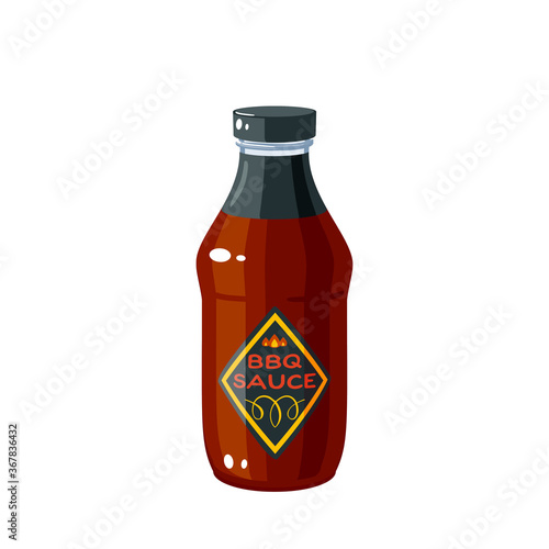 Barbecue sauce bottle, bbq condiment, vector illustration cartoon icon isolated on white background.