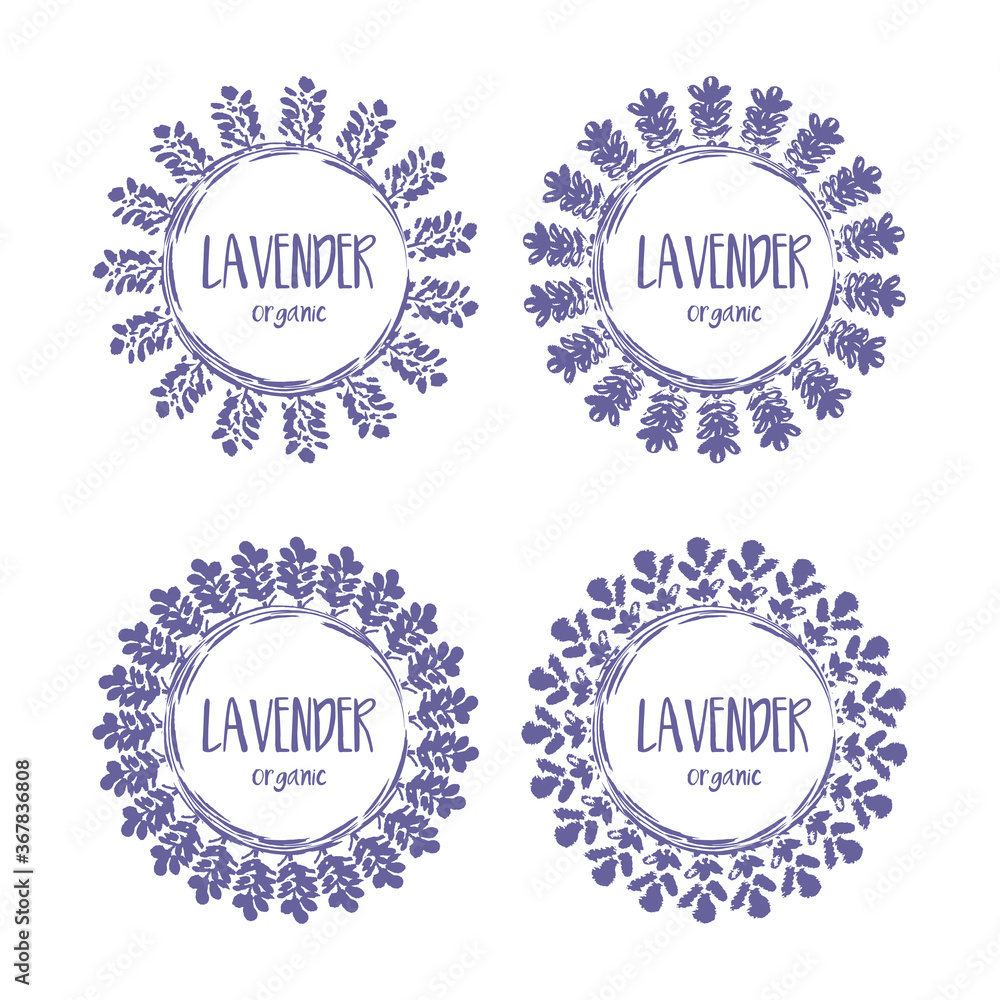 Set of template label design of beautiful abstract lavender flowers. Vector illustration