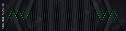 Wallpaper Mural abstract dark technology background with green luminous hexagon carbon fiber Torontodigital.ca