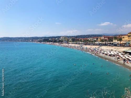 Panoramic view of sea, coast and beaches in Nice, Cote d'Azur, France