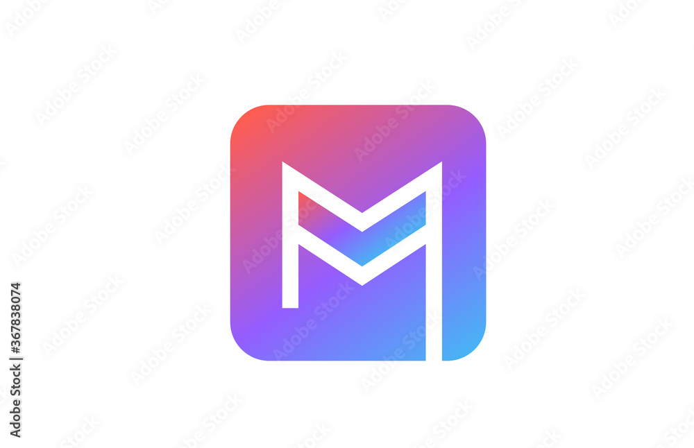 colored blue pink M alphabet letter logo icon. Line design for business and company identity colored blue pink M alphabet letter logo icon. Line design for business and company identity