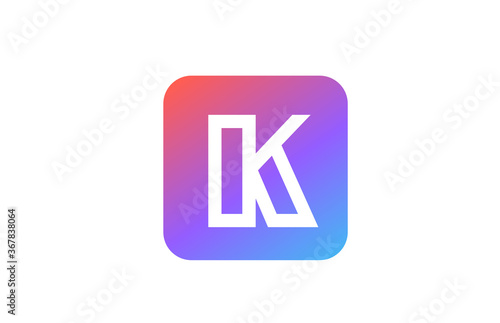 colored blue pink K alphabet letter logo icon. Line design for business and company identity