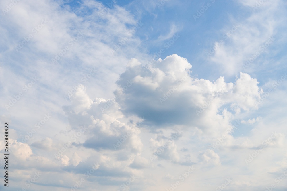 Light blue sky with fluffy white clouds, sky background Light blue sky with fluffy white clouds, sky background