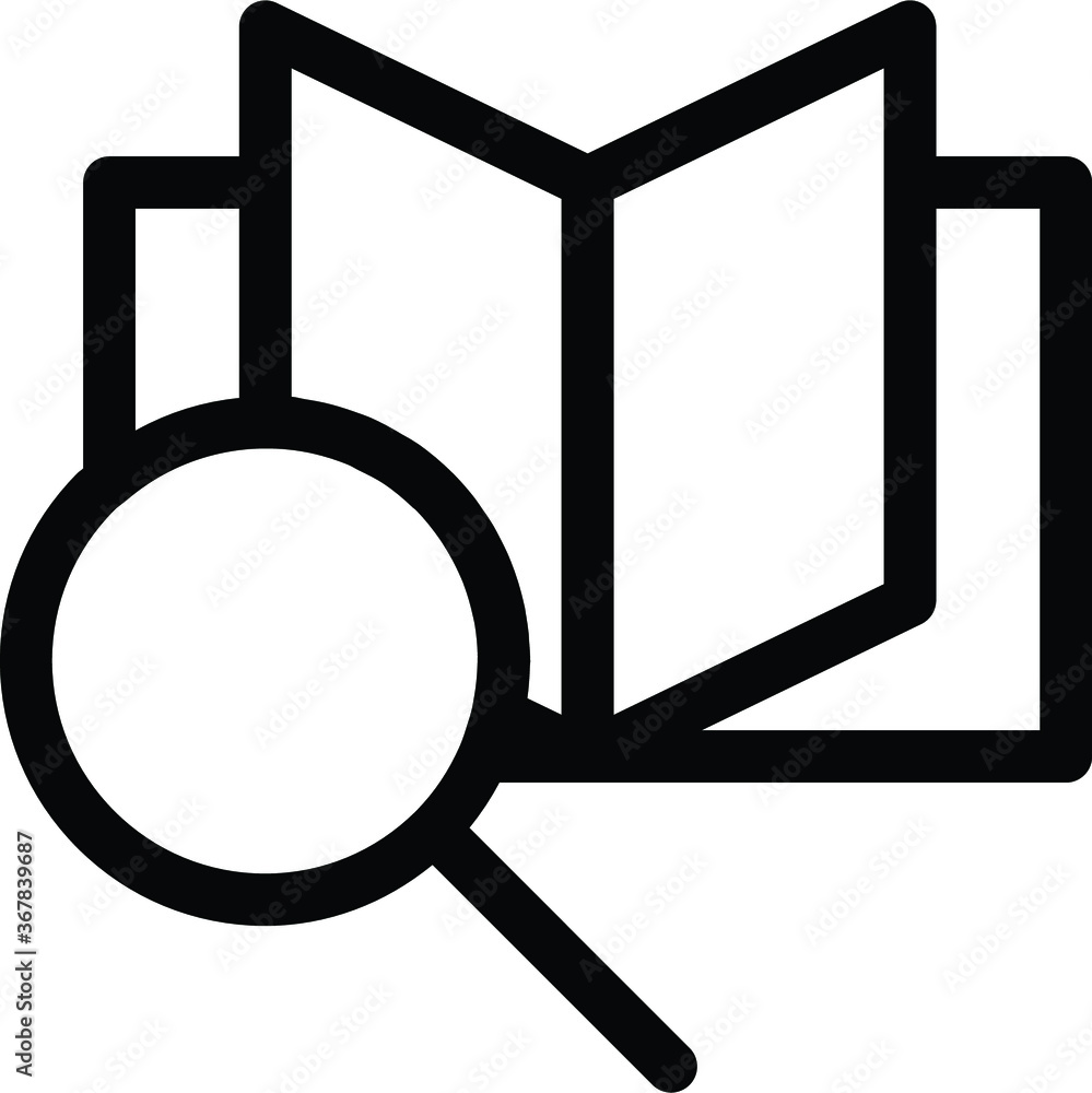 Book search vector icon. Book and magnifying glass in black over white background. Book search vector icon. Book and magnifying glass in black over white background.