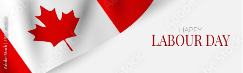 Labour Day banner or header. Canadian red and white bunting flag background. Canada national workers holiday concept. Vector illustration.