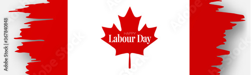 Labour Day banner or header. Canadian red and white bunting flag background. Canada national workers holiday concept. Vector illustration.