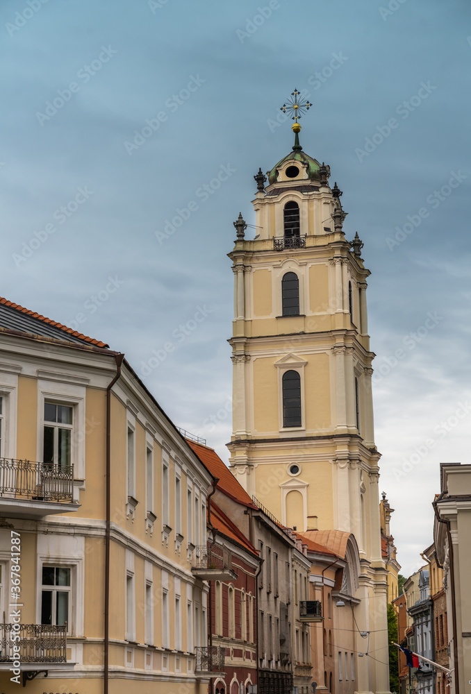 The Church of St. Johns, St. John the Baptist and St. John the Apostle and Evangelist, Old Town of Vilnius, Lithuania and dominates the university (ensemble.