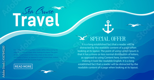 website for cruise travel by sea and oceans. River walks. Vector, illustration