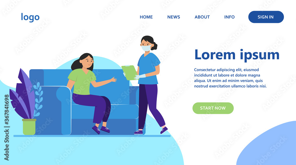 Patient waiting medical test result in hospital. Visiting doctor, nurse, clinic flat vector illustration. Medical examination, consultation concept for banner, website design or landing web page Patient waiting medical test result in hospital. Visiting doctor, nurse, clinic flat vector illustration. Medical examination, consultation concept for banner, website design or landing web page