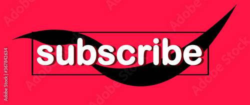 Red banner template. A black frame in which the text is located. Subscribe to a channel or social media account. Vector illustration.