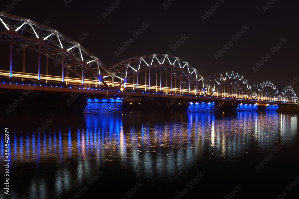 The Railway Bridge Daugava River in Riga Latvia