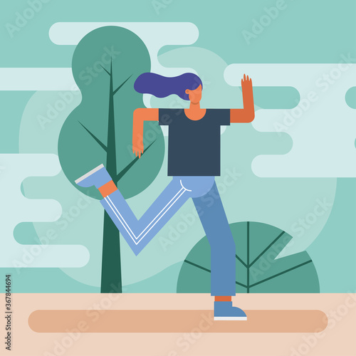 young woman running practicing activity character