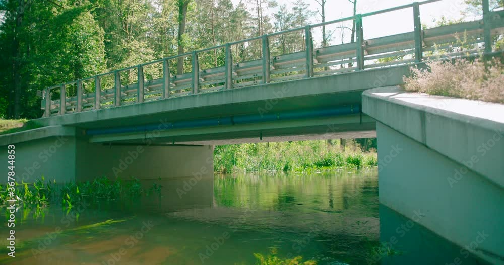 View of a mountain stream, the creek flowing under the bridge. View of a mountain stream, the creek flowing under the bridge.