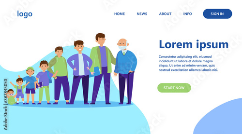 Man from infant to pensioner evolution. Adult, life, cycle flat vector illustration. Growth cycle and generation concept for banner, website design or landing web page