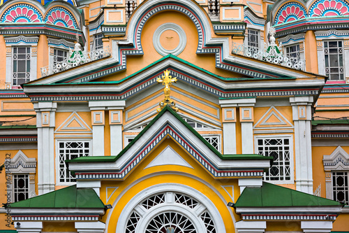 Details from the decoration of the facade of Zenkov Cathedral in Almaty, Kazakhstan photo