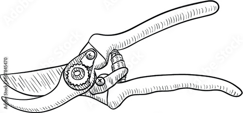 Pruning Shear, Gardening Tool, Drawing, Vector illustration