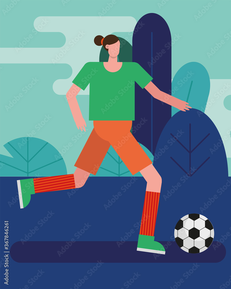 Fototapeta premium young woman playing soccer character