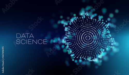 Data science abstract vector background. 3D sphere cloud server. Machine learning technology.