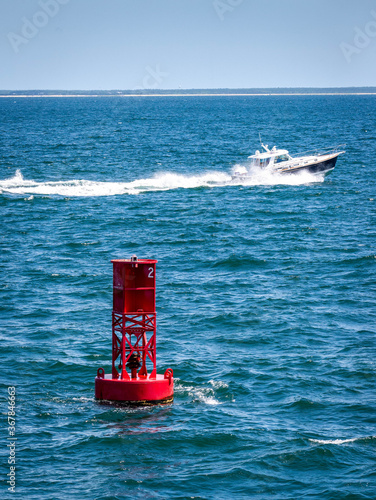 water buoy on boat background ocean red
