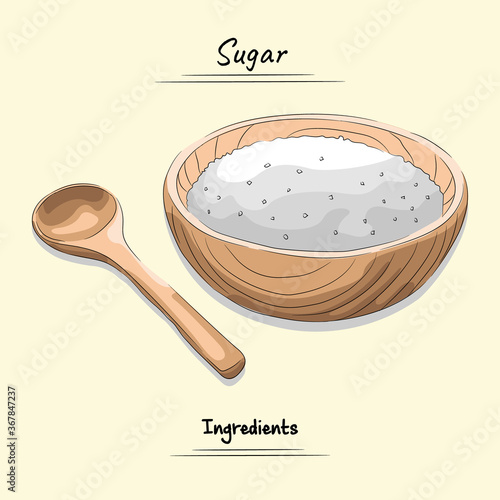 Sugar Illustration Used Ingredients For Cooking, Sketch & Vector Style. Food element and Ingredients Concept.