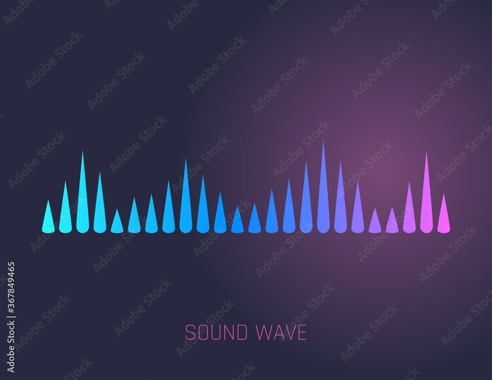 Vector music sound waves. Audio digital equalizer technology, console panel, musical pulse. Dark background