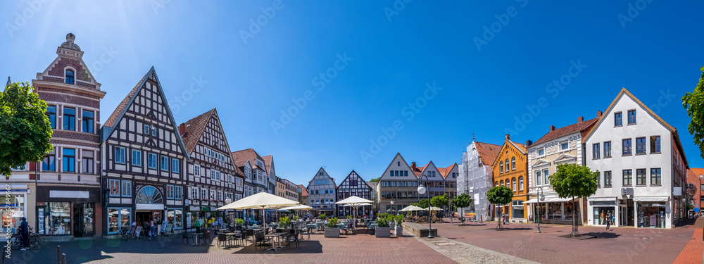 Fototapeta premium Panorama, Marktplatz, Stadthagen, Deutschland 